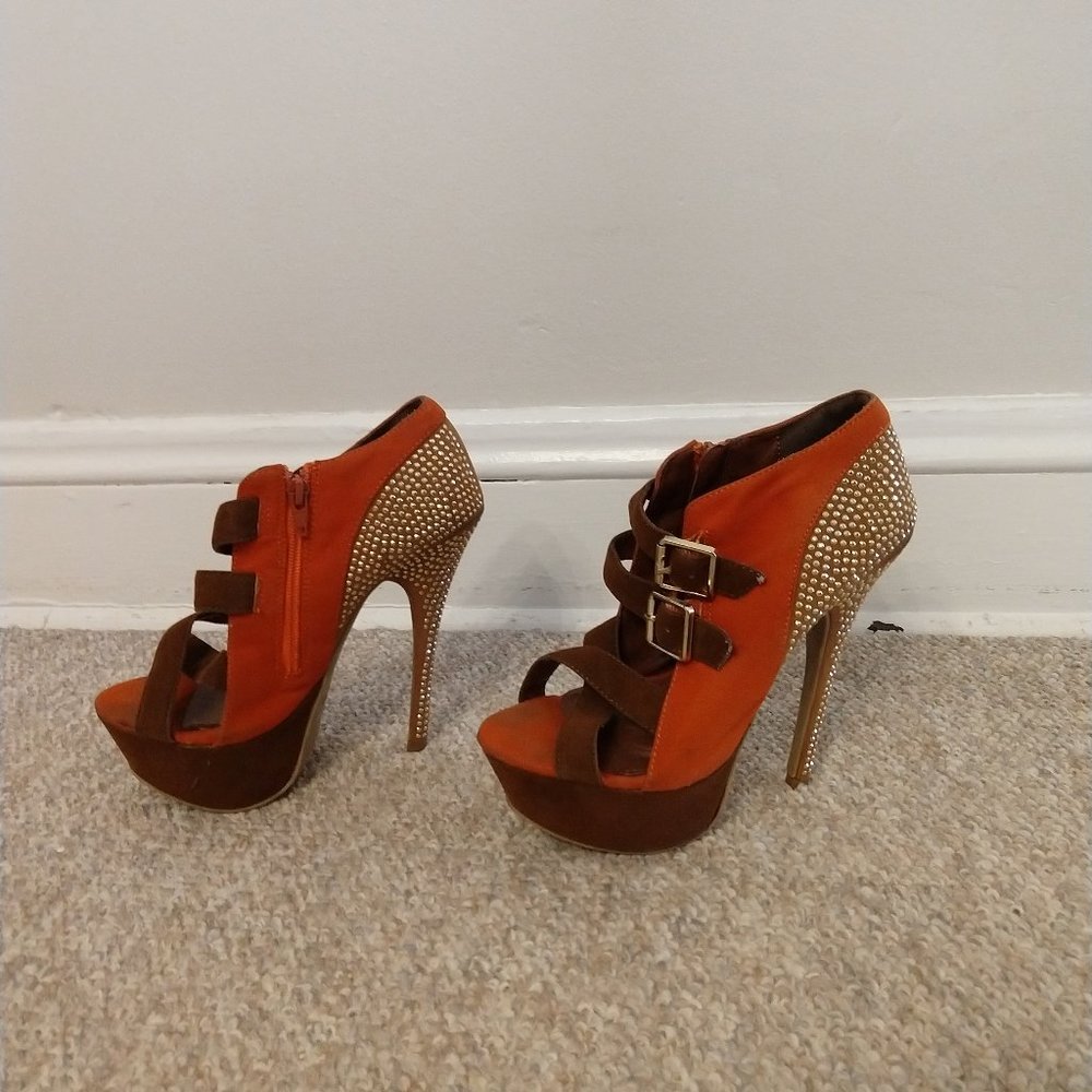 Strappy Rhinestone Open-Toe Pumps - Picture 2 of 7